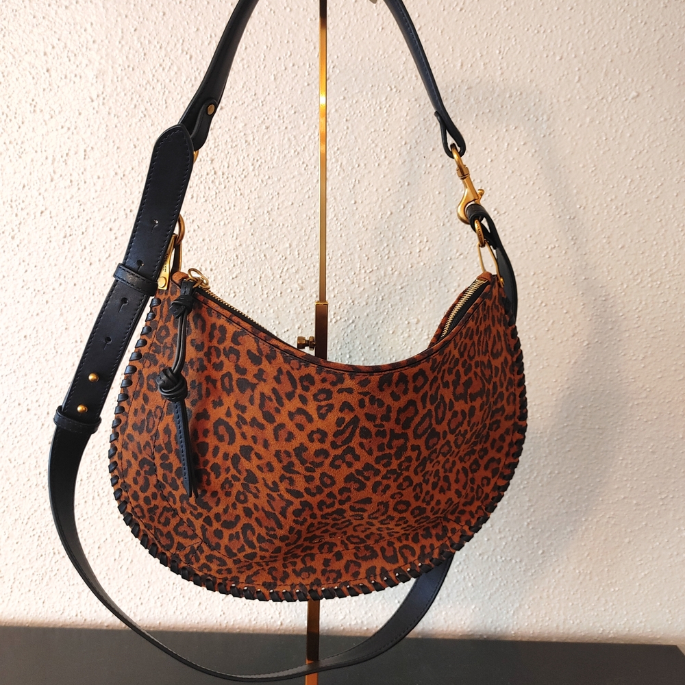 Isabel Marant Oksan Soft Zip Shoulder Bag In Leopard Print Suede